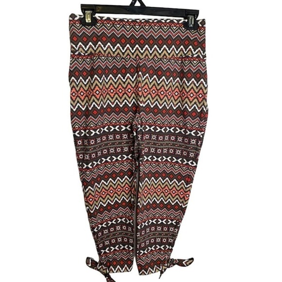DG2 By Diane Gilman Brown, Peach Aztec Patten Cropped Leg Pants Size Small NWOTs - Picture 1 of 5